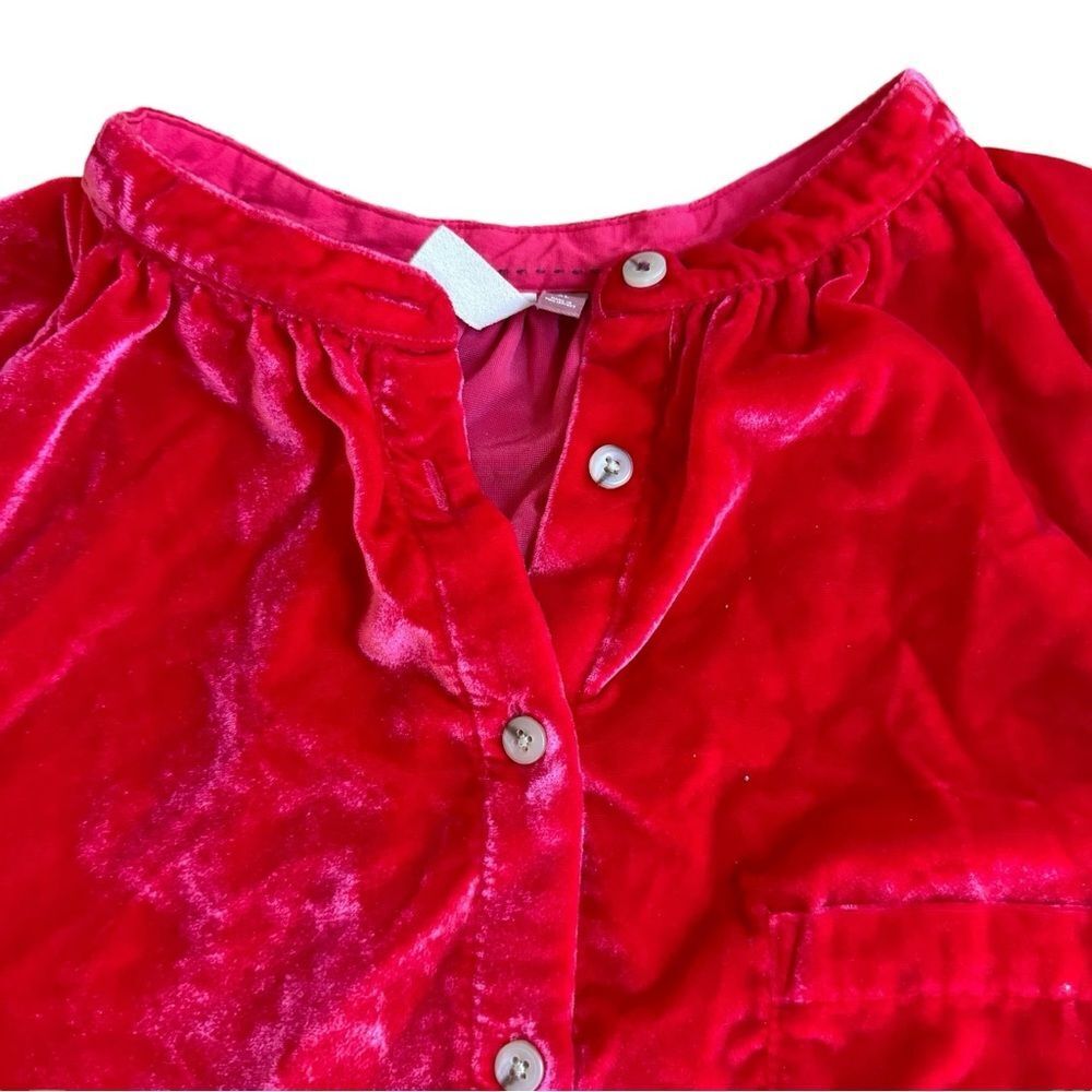 Anthropologie PILCRO Red Shirt Crushed Velvet Top Blouse Long Puff Sleeves XL - Picture 6 of 15